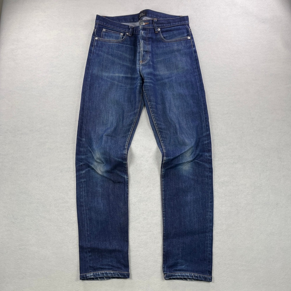 APC Petit New Standard Mens 32 Slim Tapered Faded Indigo Blue Button Fly Jeans